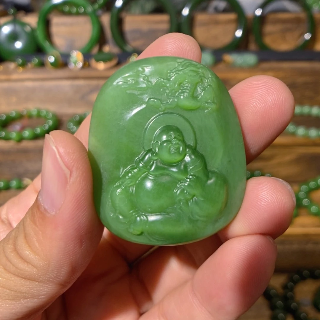 【闪购商品】吊坠(不含链)未镶嵌和田玉俄料粉阳绿猫眼佛公