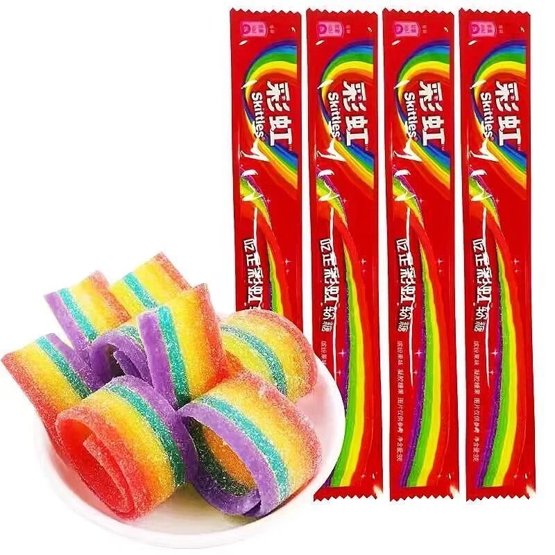 彩虹酸条软糖混合水果味酸甜口感休闲零食