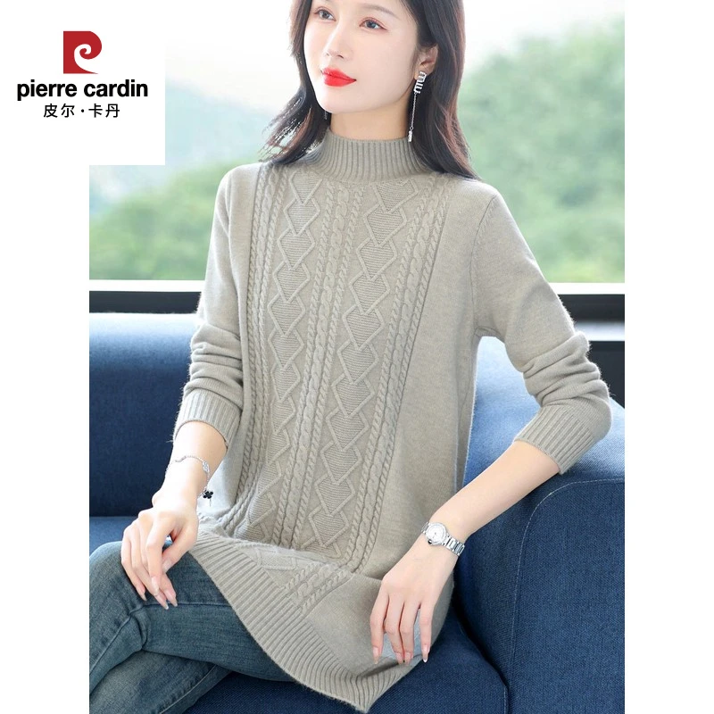 皮尔卡丹年轻妈妈装春秋中长款羊毛衣中老年洋气质针织打底衫宽松