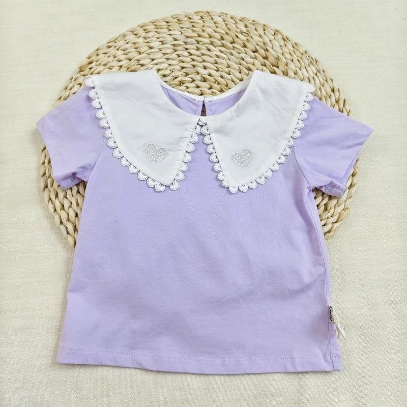 米乐熊女童夏季爱心大翻领短袖T恤44