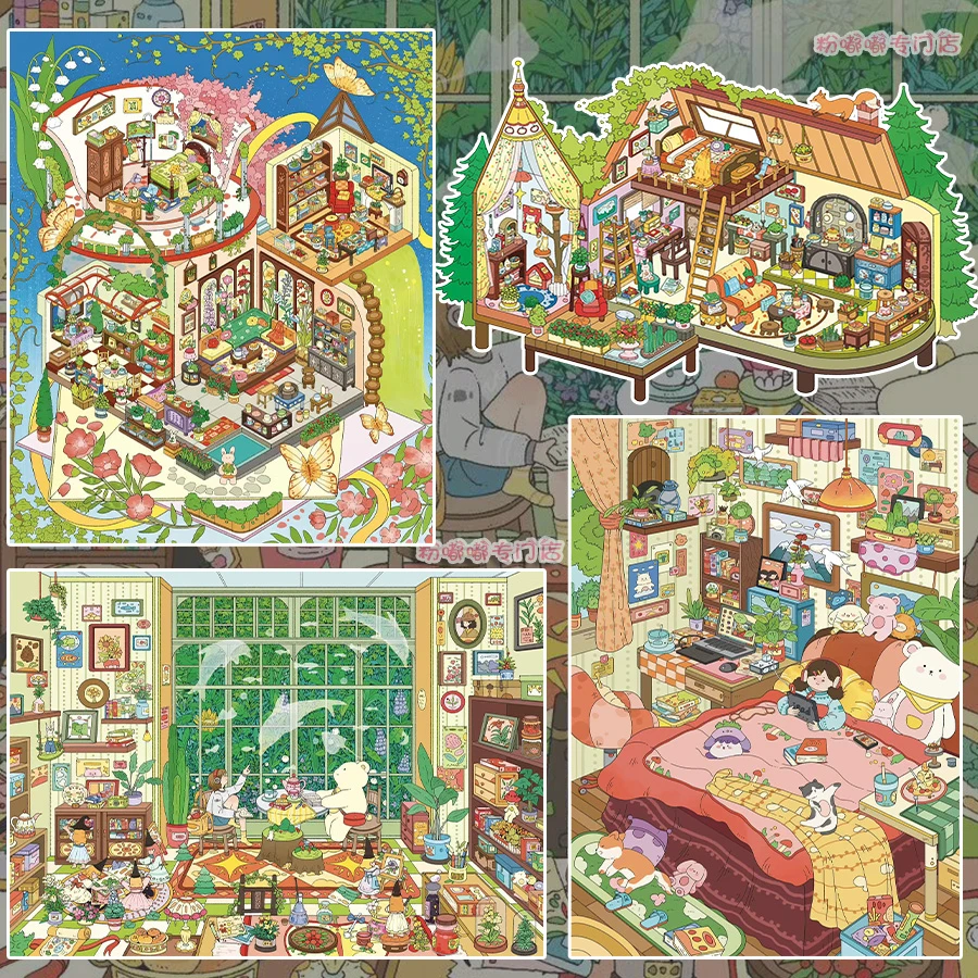 橙子莉莉2.0造景贴纸超大号微缩场景拼贴纸解压立体DIY手帐贴纸