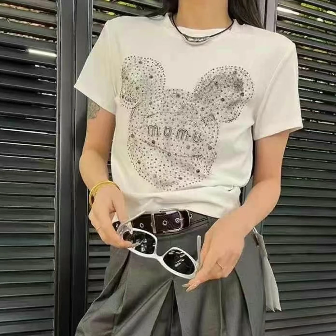 孤品女装设计款辣妹上衣百搭加厚秋季网红时尚打底重工短袖T恤