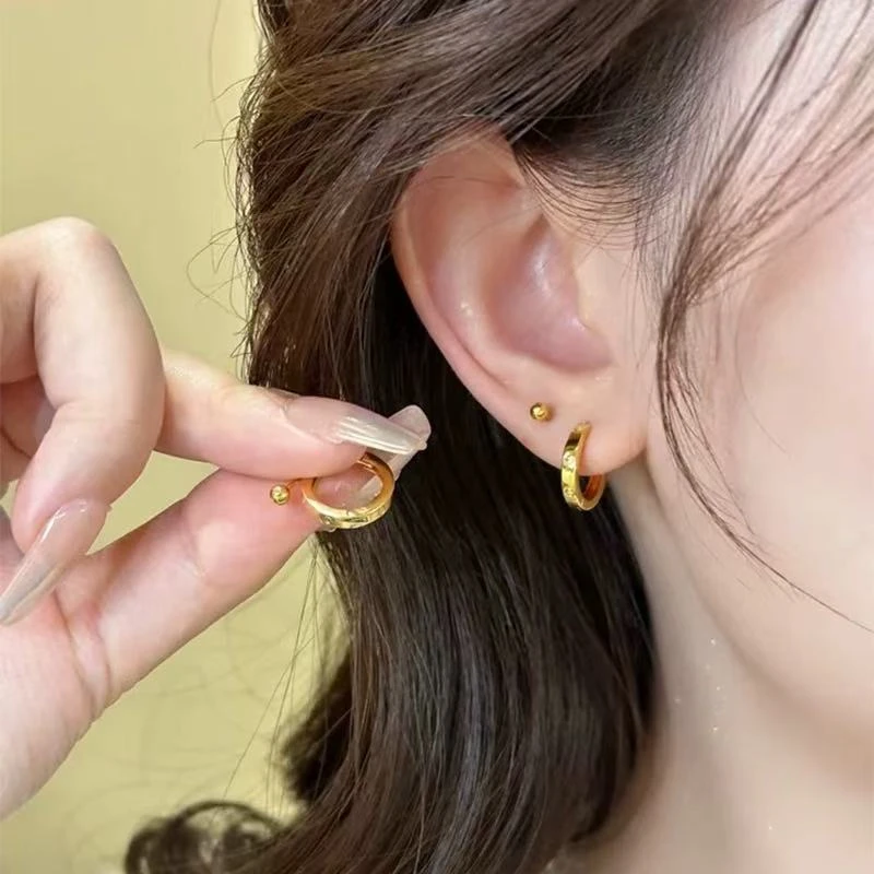 铜合金耳饰 1008「古着感」复古风极简金色系耳钉气质耳圈耳环百搭