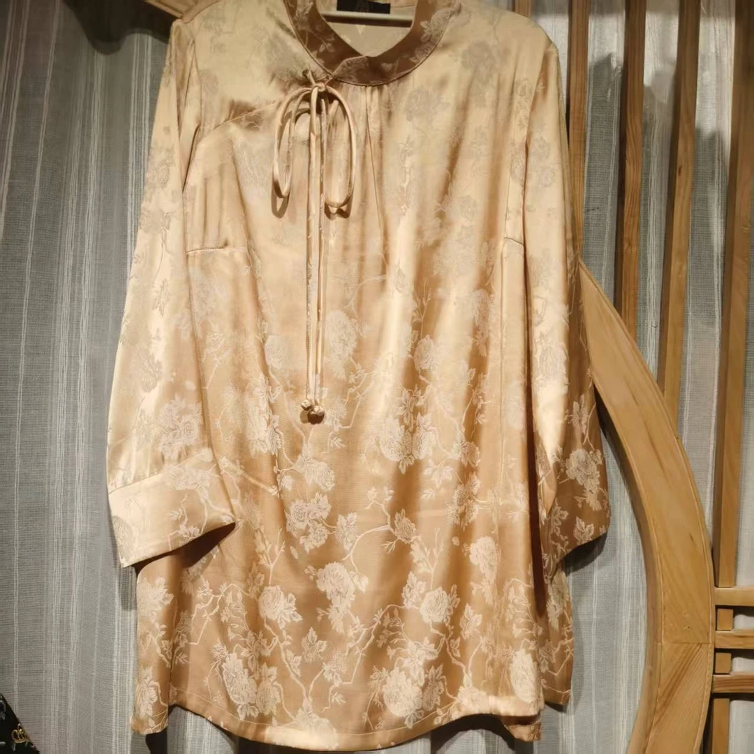 （NS195-2）凤徕兮私人定制黄底白玫瑰暗纹花斜襟盘扣上衣 黄
