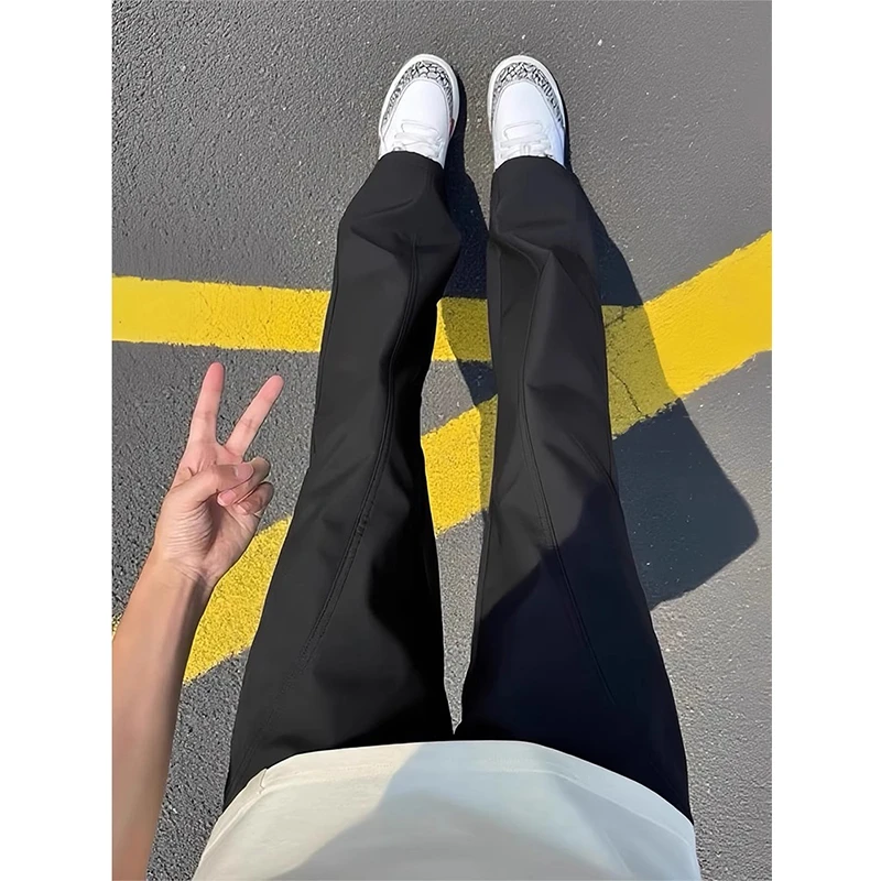 黑色斜切冰丝速干裤子男夏薄款美式直筒工装裤户外运动软壳休闲裤