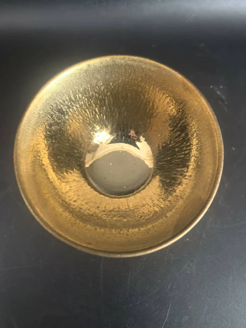 建盏油滴鎏金小斗笠碗