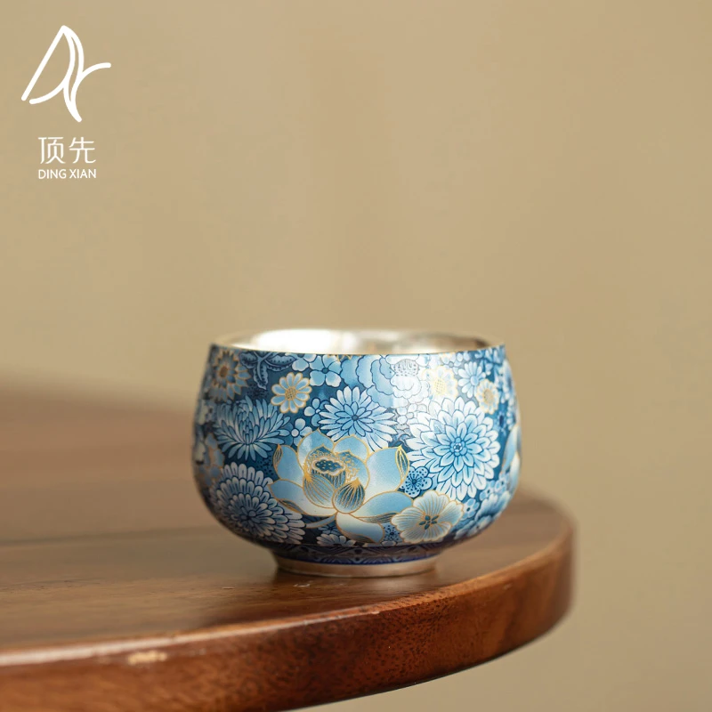 顶先 鎏银繁花主人杯陶瓷品茗杯个人专用杯功夫茶具喝茶杯 A12420
