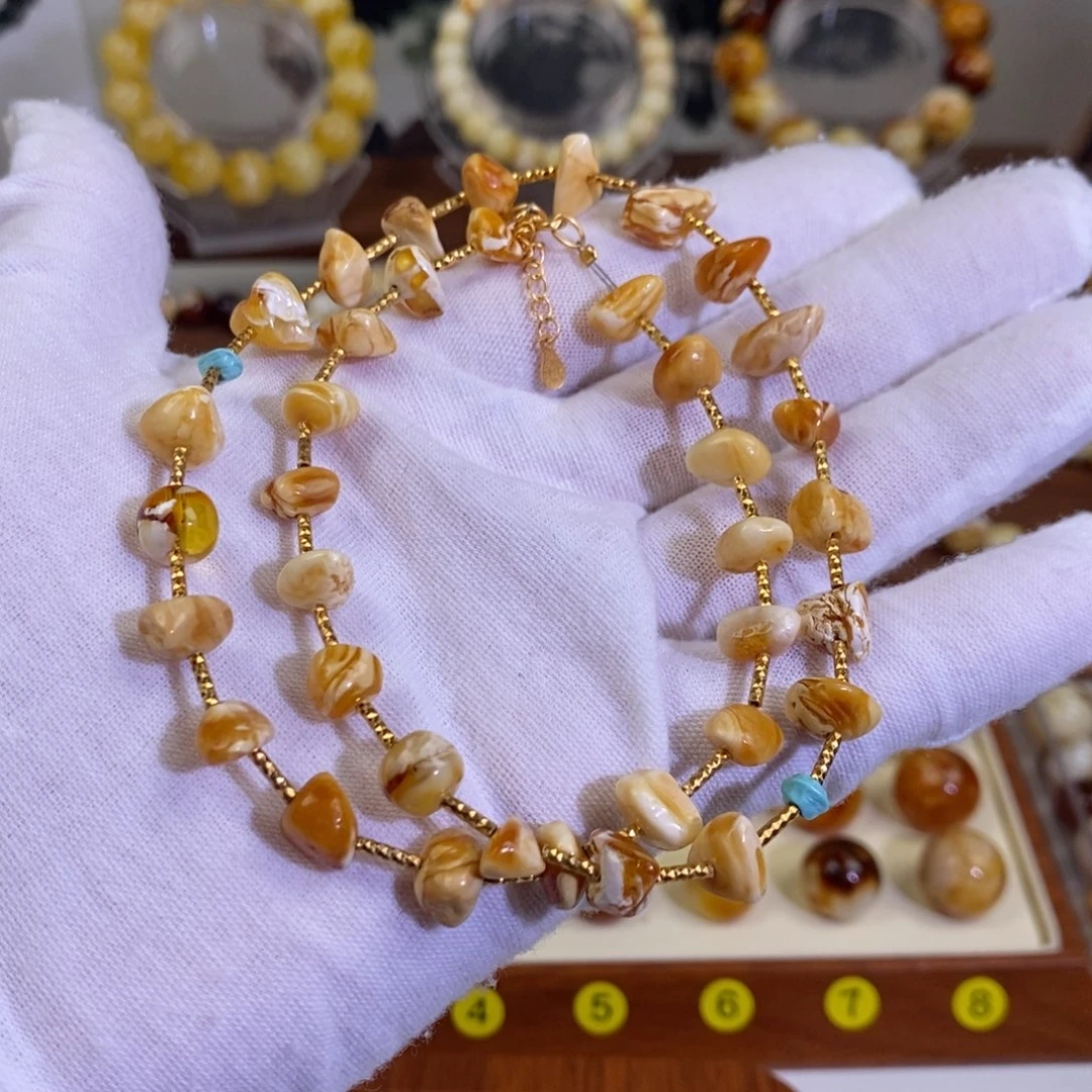 蜜蜡未镶嵌裸石天然沁色蜜蜡随形项链