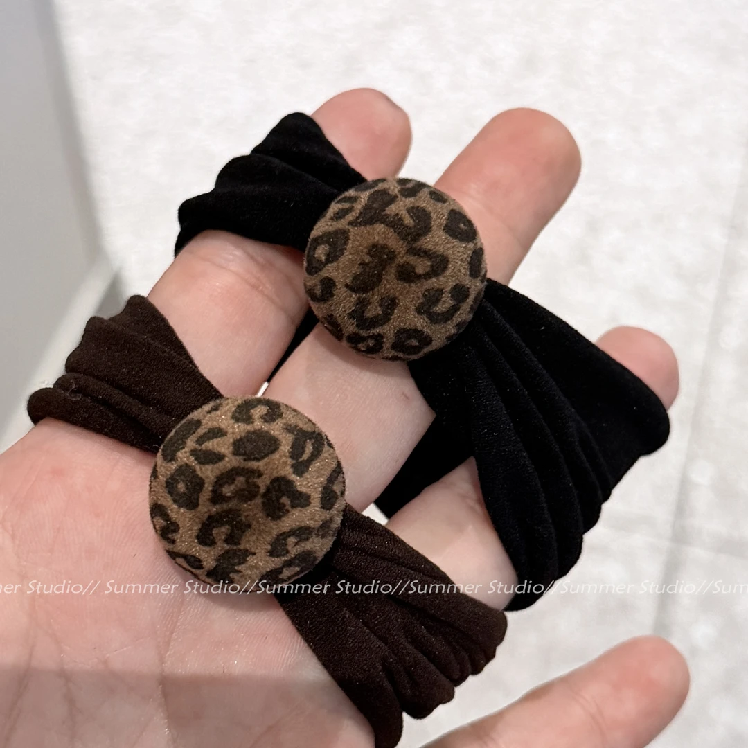 植绒豹纹球球毛巾圈发圈 高弹百搭气质低马尾扎头绳丸子头发绳饰