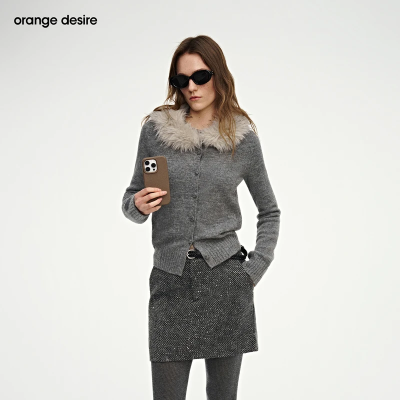 【双重角色】orange desire可拆卸毛领两穿针织开衫26OD2FSKGK054