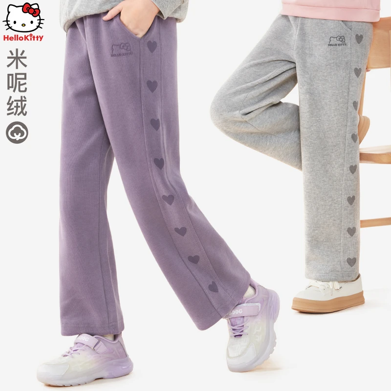 女童裤子春秋新款儿童宽松运动裤大童加绒直筒裤童装阔腿裤春装