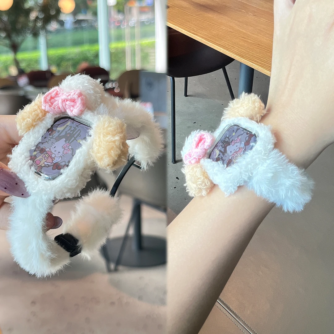 【甜心饼饼】适用苹果手表表带s11毛绒s10磁吸女款S9保护壳套JY秋冬