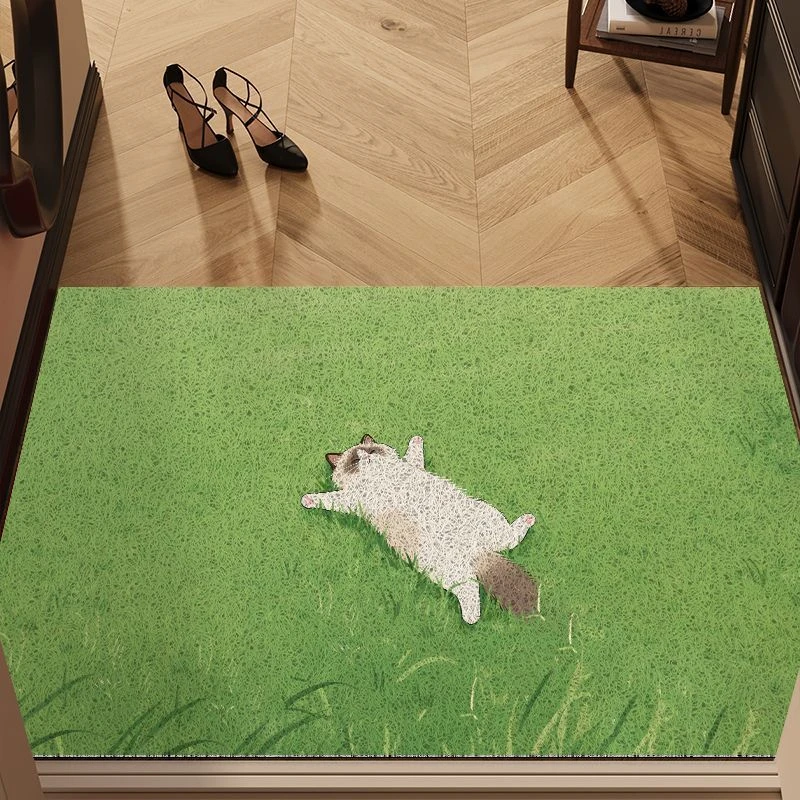 草地猫咪风入户丝圈地垫玄关防滑刮蹭客厅简约家居居家入户门垫风