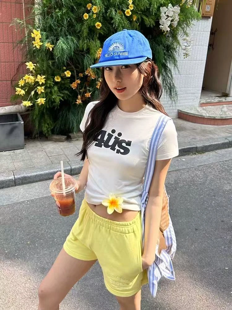 呆呆姐 4US 美式复古趣味字母印花正肩修身辣妹T！正品保证！