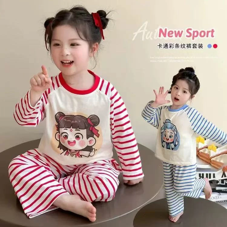 哪吒童装女童睡衣春秋2025新款儿童长袖家居服两件套装女宝宝春装