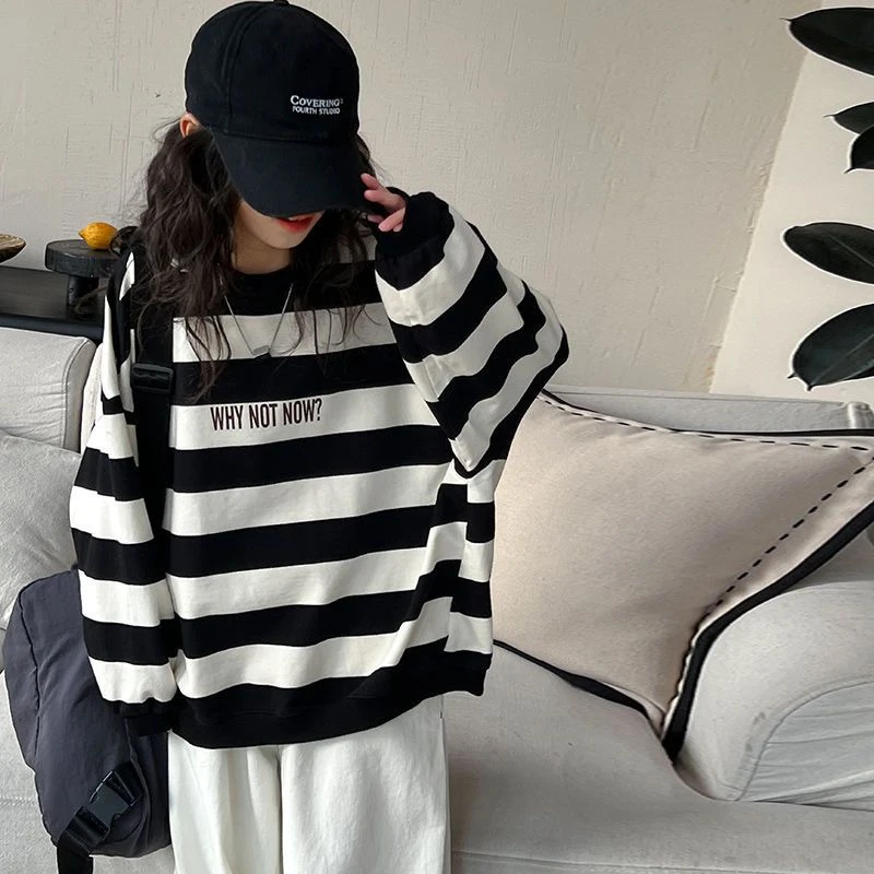 女童秋装韩卫衣2025新款儿童长袖上衣女大童春季休闲宽松条纹衣服