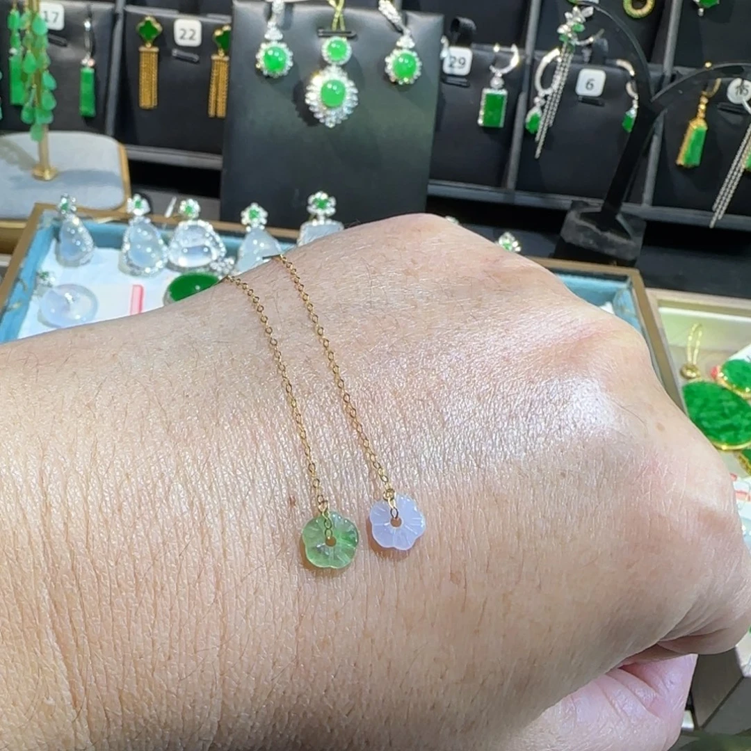 翡翠18K金镶嵌颈饰耳线