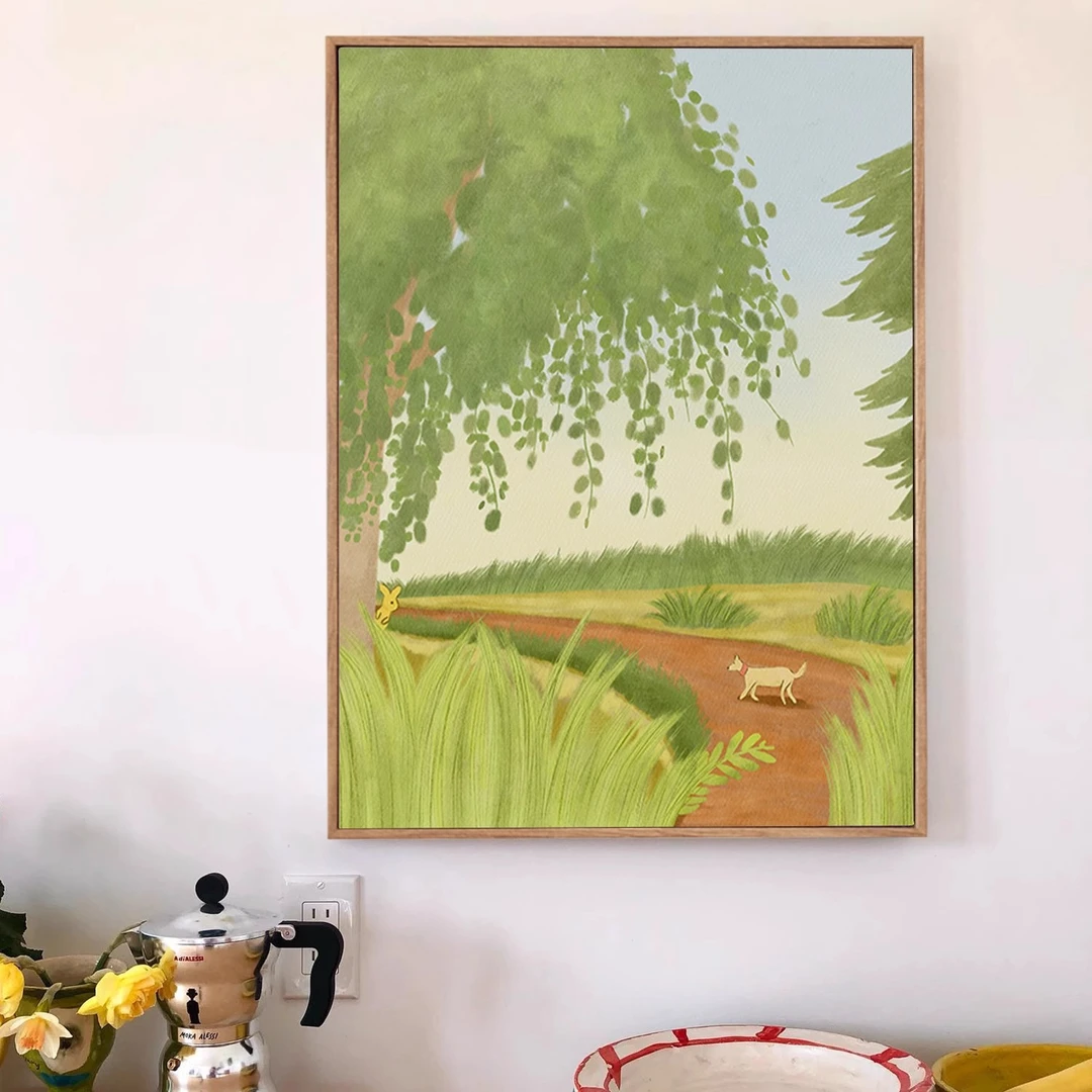 春日游戏 奶油风小清新风景装饰画客厅竖版卧室壁画文艺插画