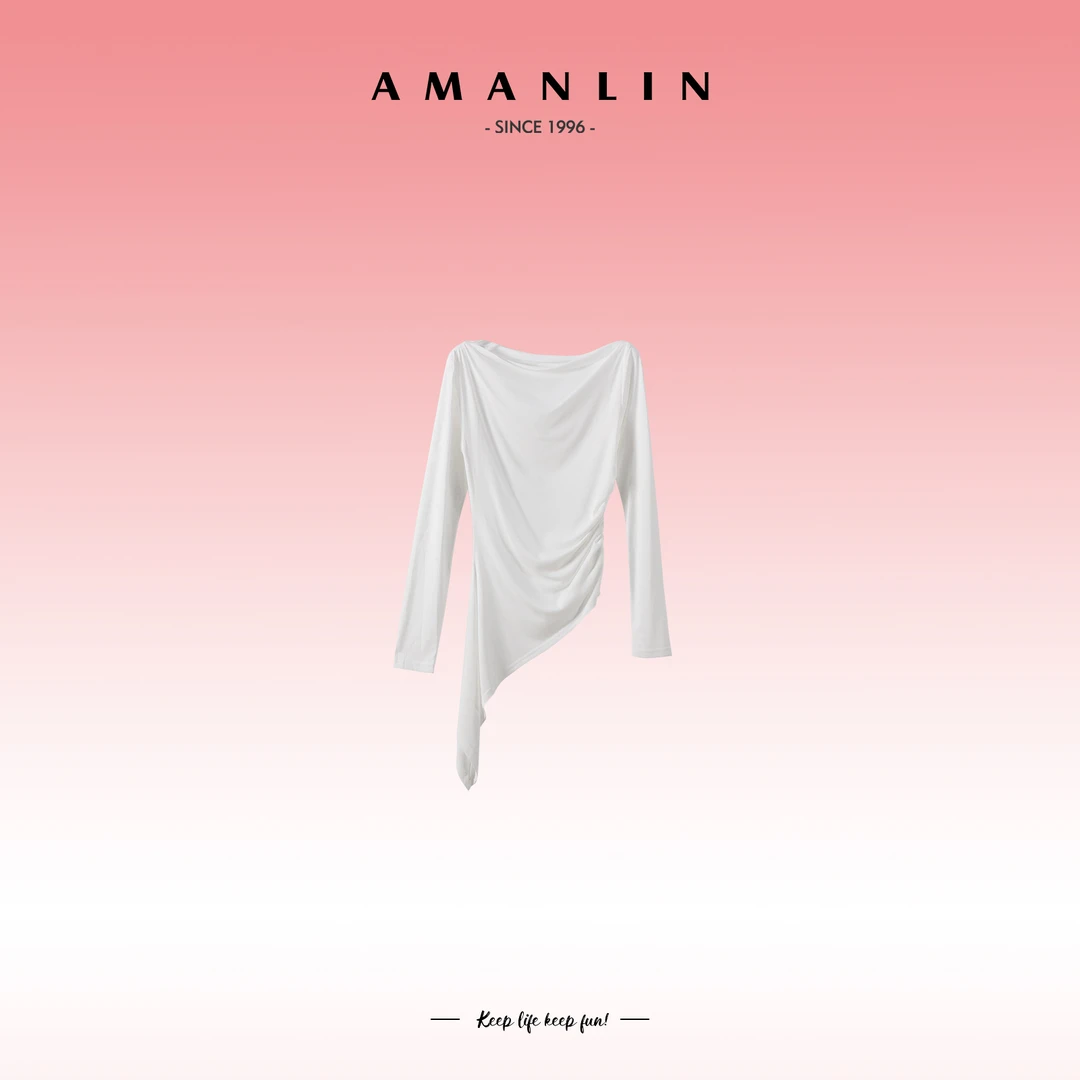 AMANLIN/阿謾琳欧若风修身显瘦设计感抽绳长袖小众上衣女F595679