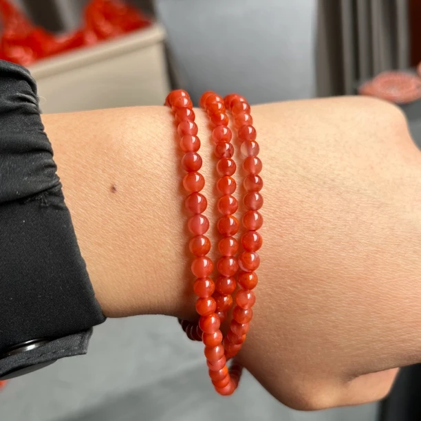 精品南红佛珠原矿无胶川料玫瑰冻火焰卡5多圈圆珠手串