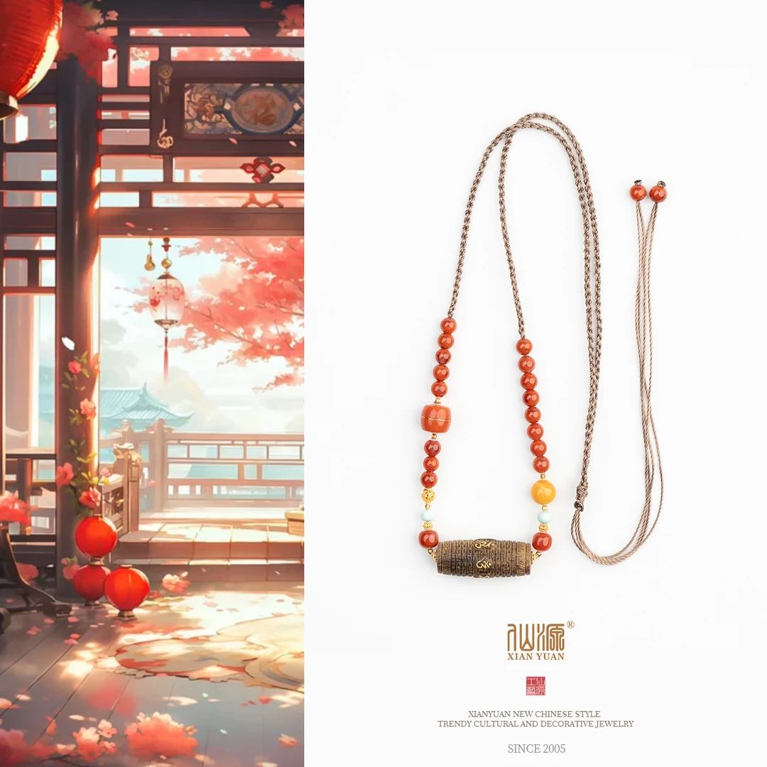 【18K】莺歌绿奇楠沉香小天南红蜜蜡锁骨链