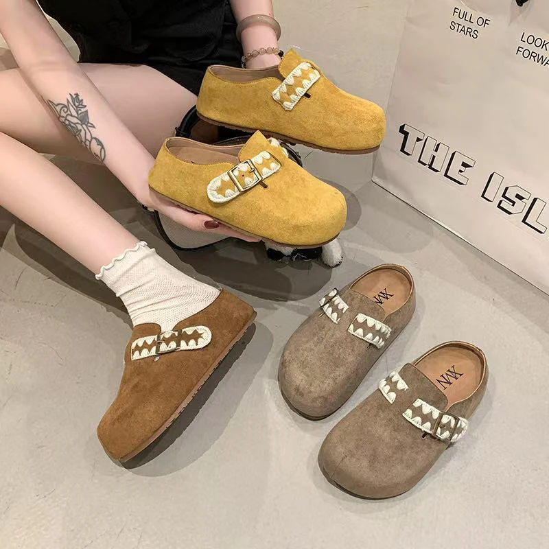 2025新款时尚百搭厚底增高勃肯鞋皮带扣包头半拖女鞋519