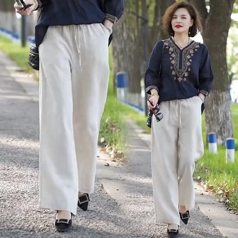 文艺复古直筒裤2025夏季宽松显瘦阔腿时尚百搭休闲裤品质女装