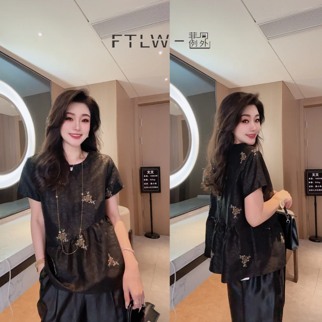 板熙FTLW-【夏日鸣蝉】轻奢气质时尚优雅女装上衣短袖T恤-3621