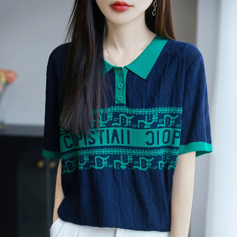 2025时尚新款气质翻领字母提花减龄高级针织衫百搭上衣打底NSY015