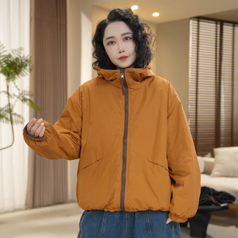 U58 两面穿冬季棉服女款防风外套连帽时尚保暖宽松休闲百搭棉衣