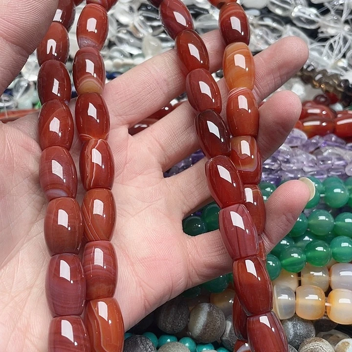 玛瑙/玉髓珠宝半成品未镶嵌一条13x19mm红玛瑙桶珠