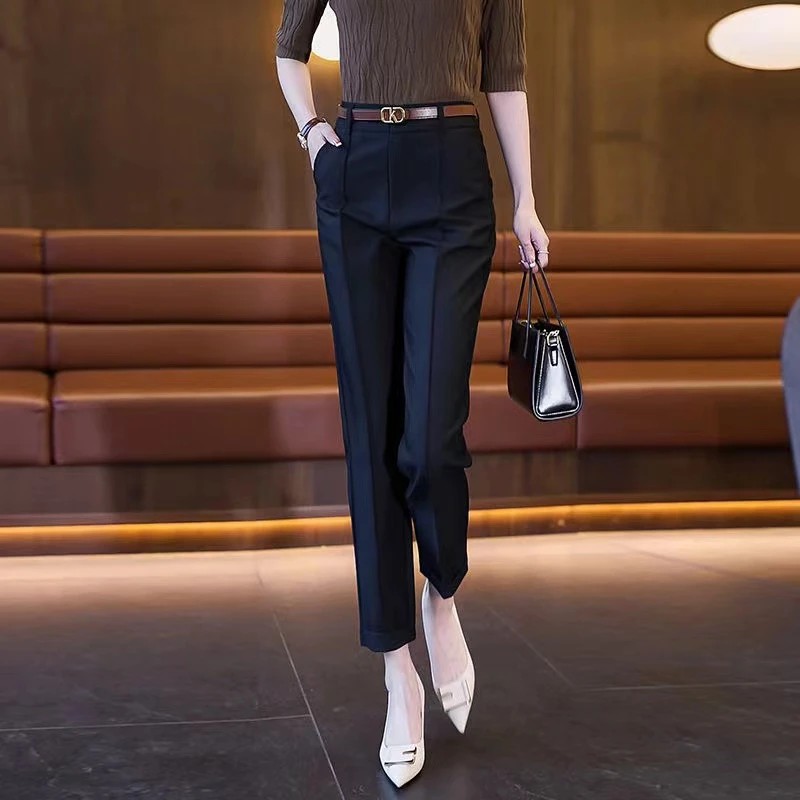 韩版西装裤子女薄款2025新款夏季爆款烟管女裤高腰宽松显瘦哈伦裤