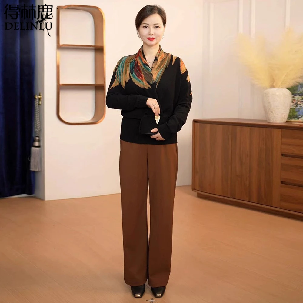 妈妈春装针织衫2025新款洋气中老年春秋洋气上衣针织小衫套装