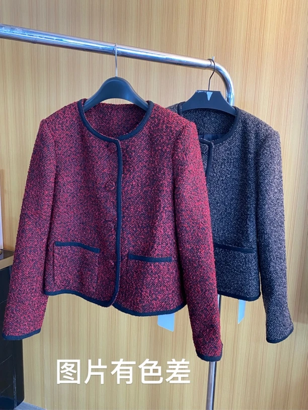 法式小众两色黑边粗花呢香风外套WT001