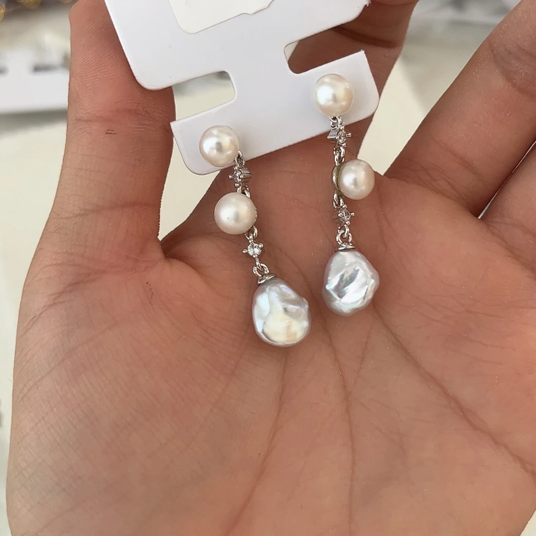 合金淡水珍珠耳饰