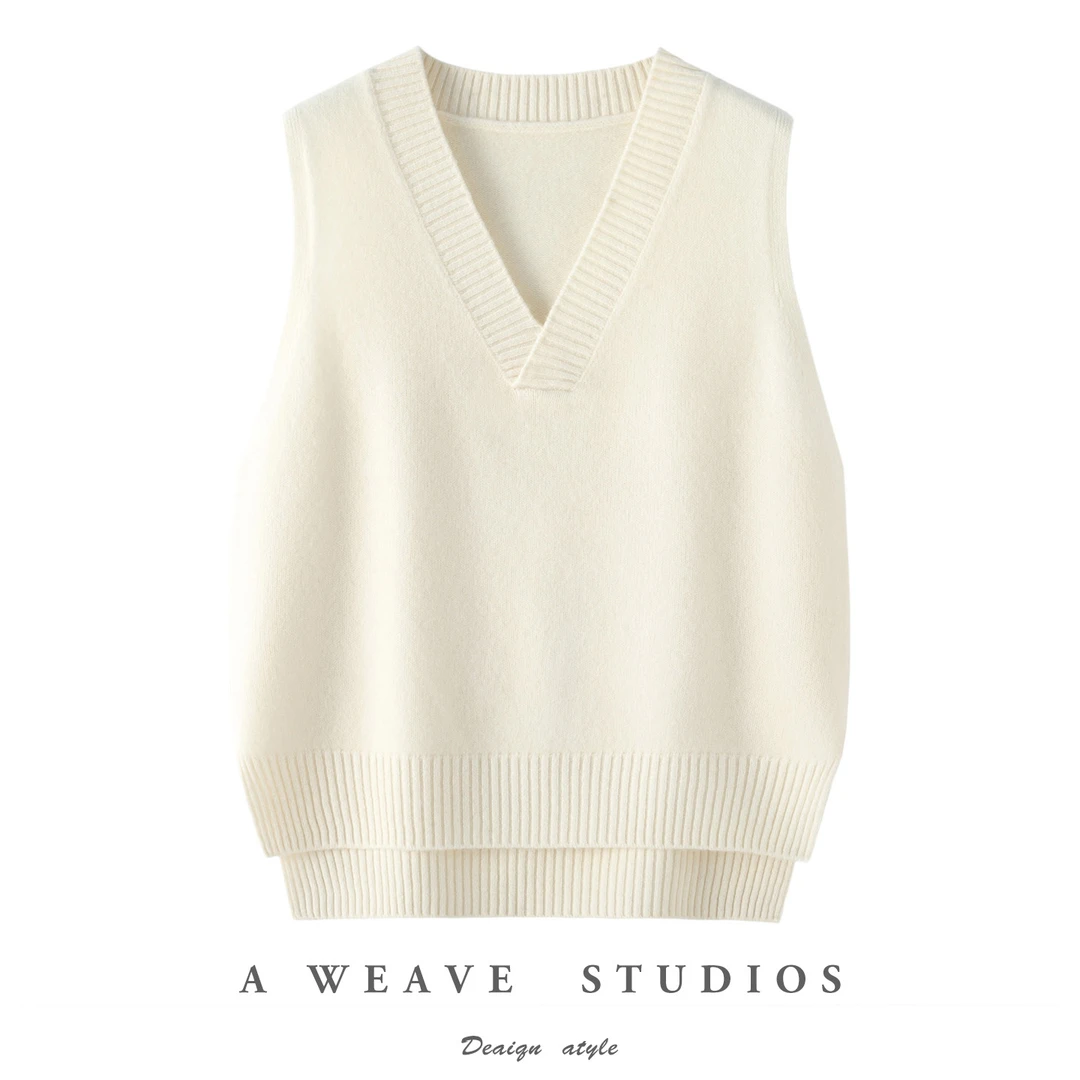 25秋冬新款针织羊毛马甲女背心学生大码宽松无袖V领坎肩毛衣外套