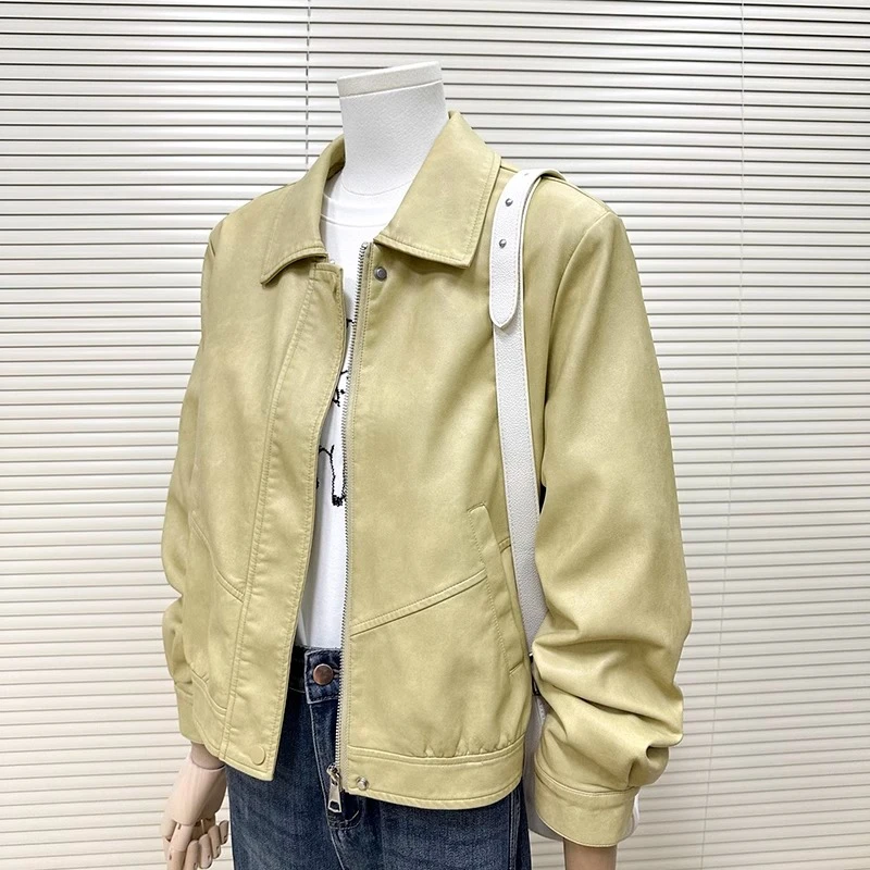 2025春季新款黄色甜酷机车风小个子皮衣外套女气质休闲百搭皮夹克