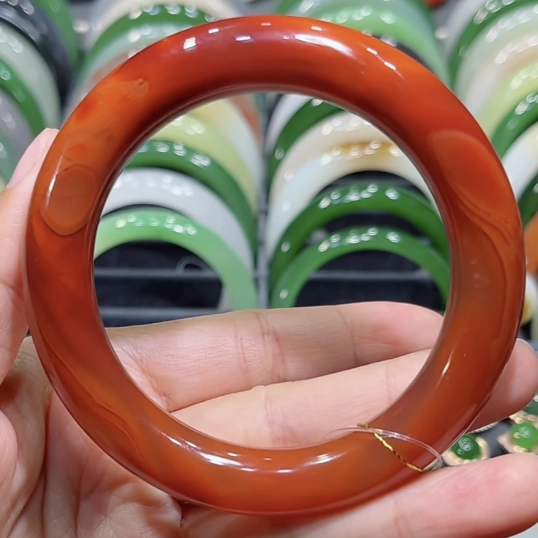 川料瓦西老料南红满色满肉南红手镯56-57圈口（圆条）