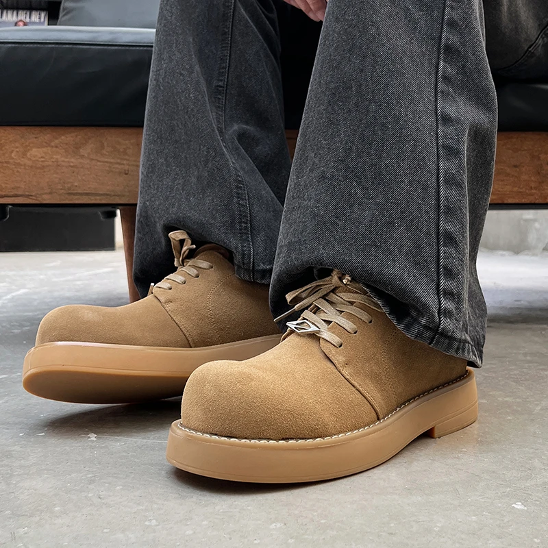 巴黎cleanfit米奇德比鞋男款英伦风低帮休闲厚底增高大黄靴大头鞋