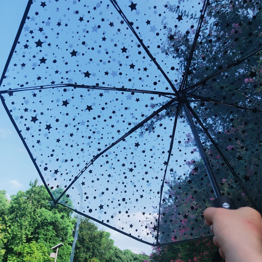 【李哥专属】全自动透明三折晴雨伞小清新可爱耐用简约高级加粗两用