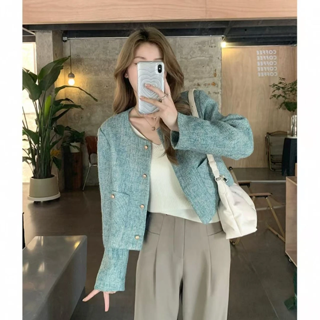 绿色小香风编织粗花呢外套女2025春季新款爆款小个子名媛气质上衣