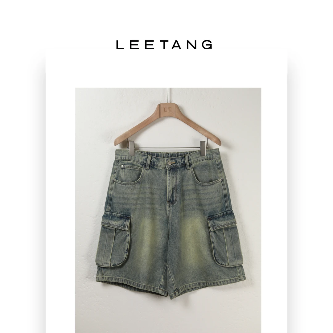 【LEETANG】大口袋浅蓝牛纯棉工装做旧牛仔短裤LT-QL2018