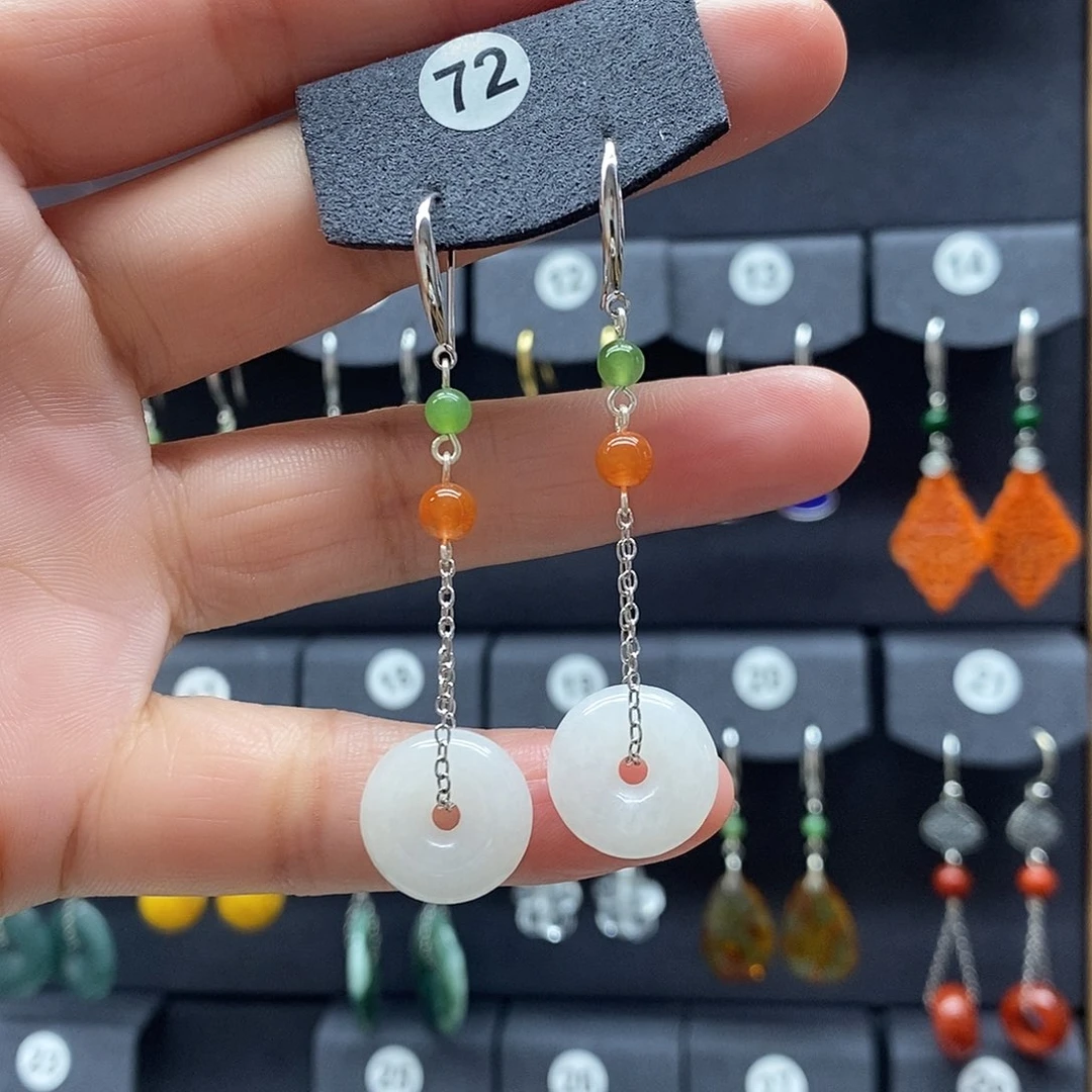 和田玉银S925镶嵌耳饰