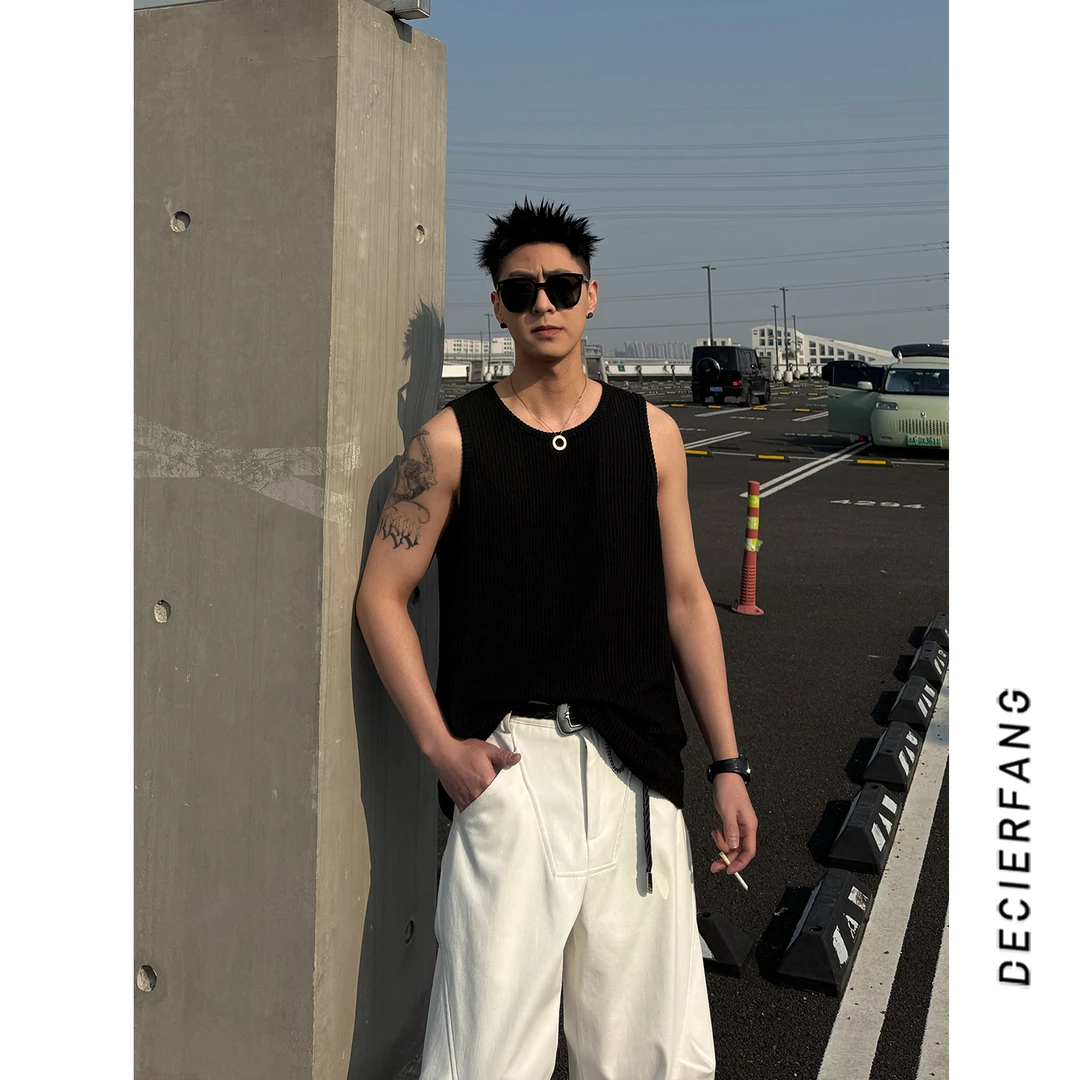 66007【肌理感背心】25春夏季新款简约纯色坎肩宽松休闲无袖T恤