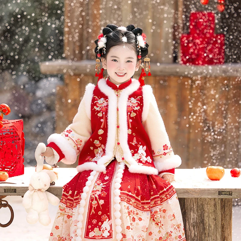 旗铂-春庭雪 2025新款拜年服儿童古风唐装套装小女孩加厚格格服
