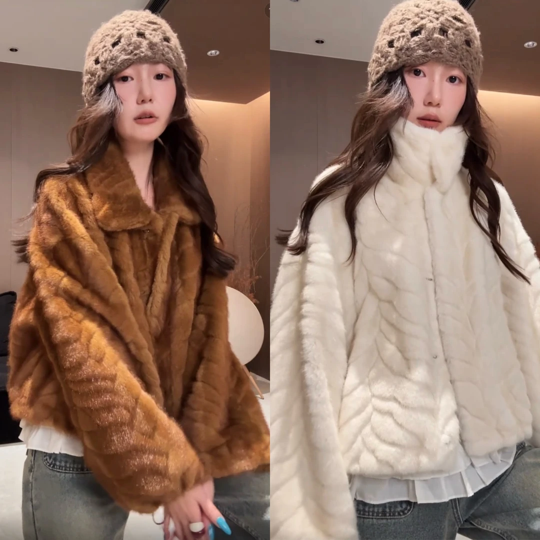 人造皮草 【仙女必备】毛毛草草外套仙仙女短款外套加厚保暖过冬