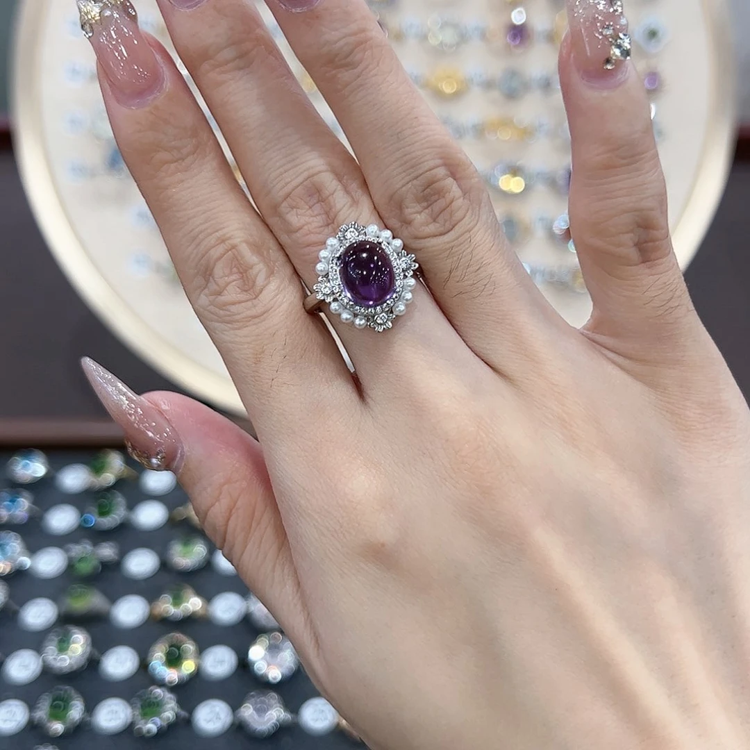 蛇纹石玉戒指银S925镶嵌