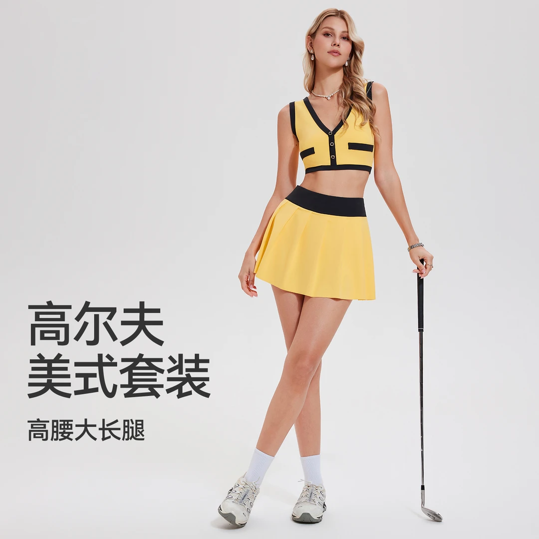 【撞色时尚套装】背心+短裙(有内衬)辣妹时髦网球高尔夫透气两件