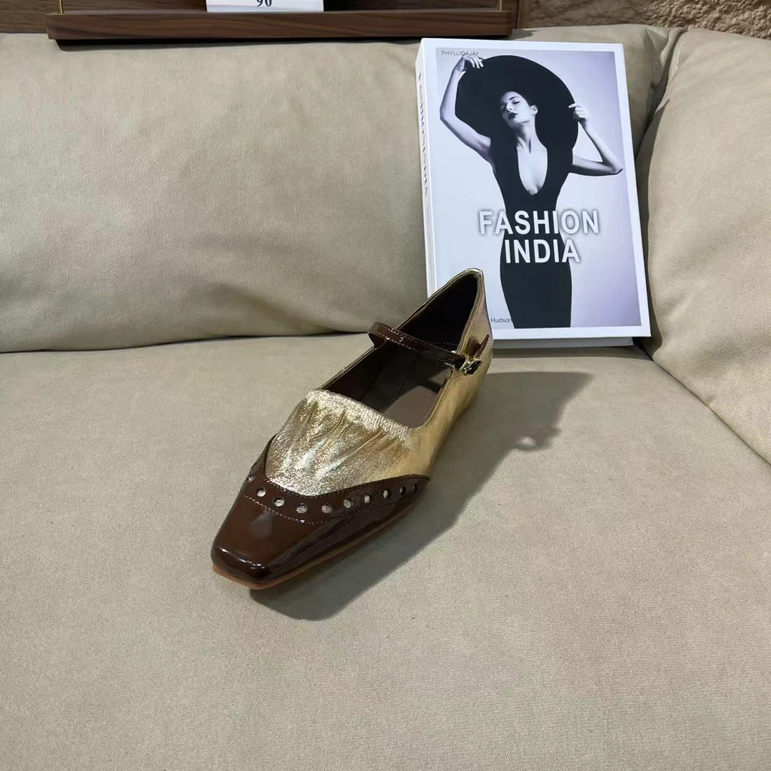 1007【森隐】法式方头低跟浅口一字带手工单鞋A【2cm】