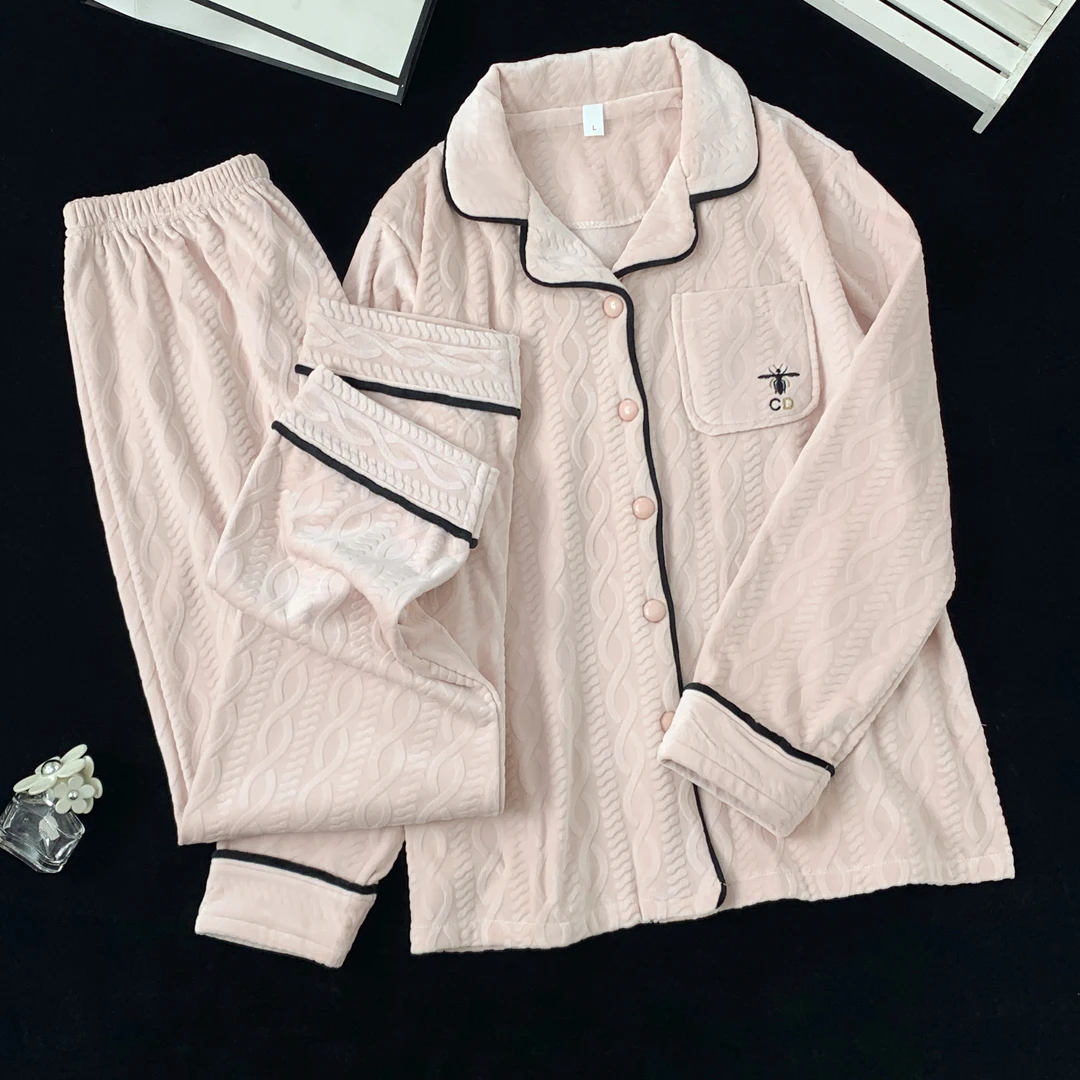 【D家蜜蜂】SX151海岛绒冬季长袖情侣家居服睡衣套装开衫款